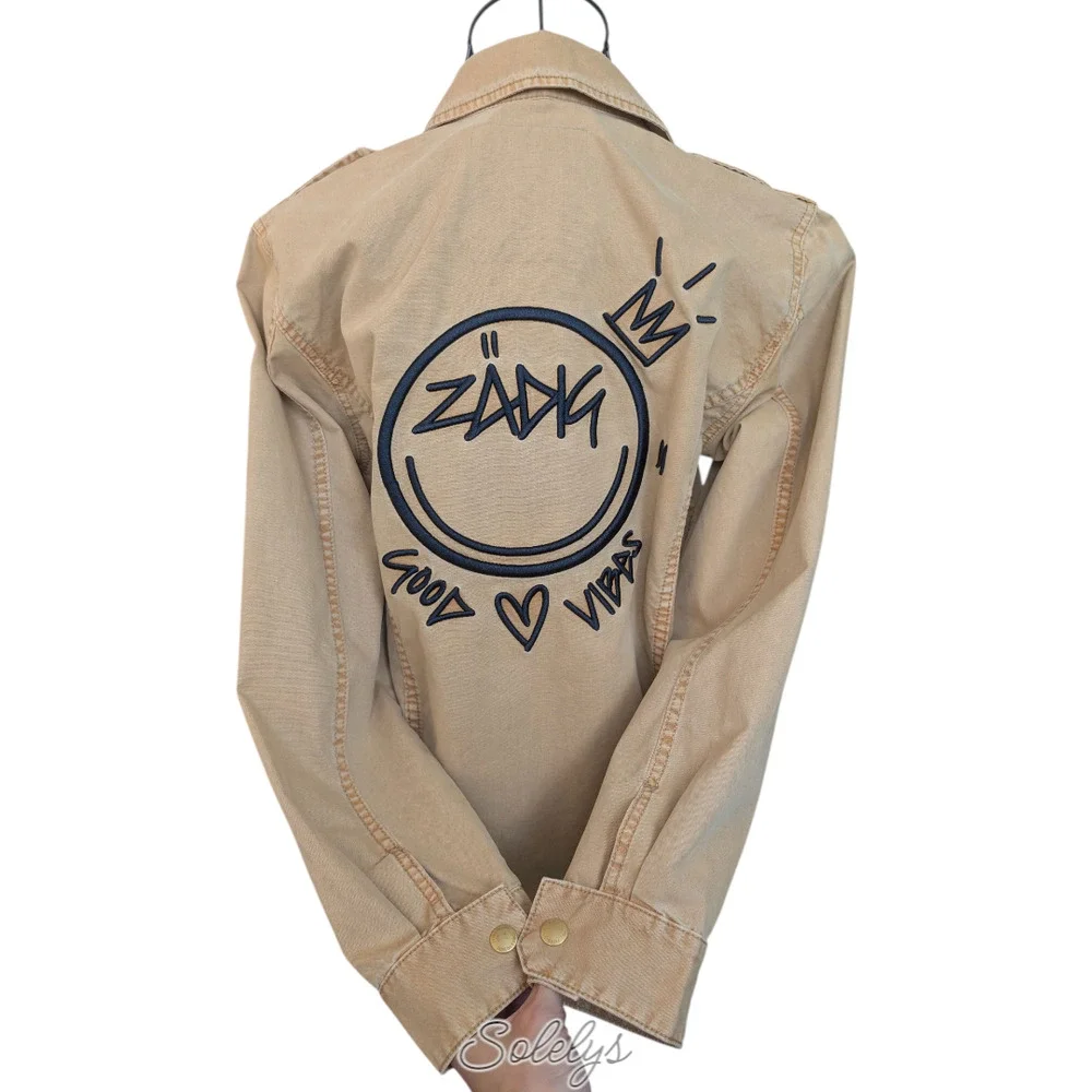 Zadig & Voltaire Kid Good Vibes Stretch Khaki Tan Cotton Utility Jacket Small - Picture 8 of 11